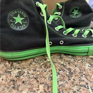 Converse Men's Black and Neon Green High-Tops